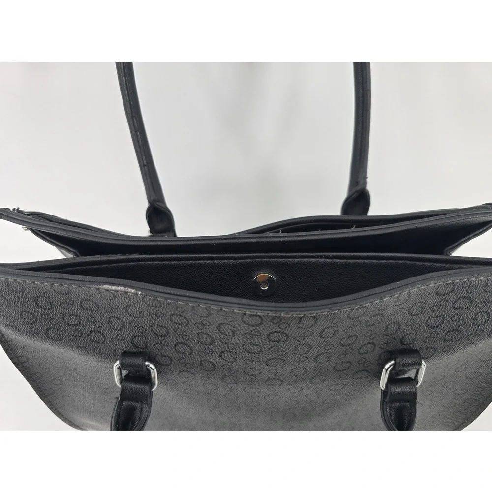 GUESS Pampa Tote Bag - Black Monogram Satchel Shoulder Bag